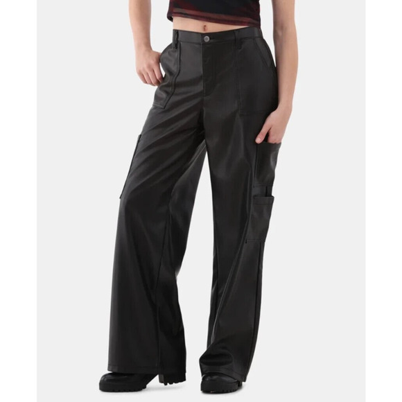 No Boundaries Womens Wide Leg Cargo Pants Black Mid Rise 31” Inseam Size XL - Picture 3 of 8